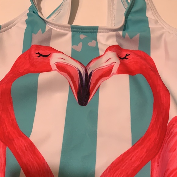Girls Flamingo One Piece Swimsuit & Headband • NEW - Picture 6 of 7